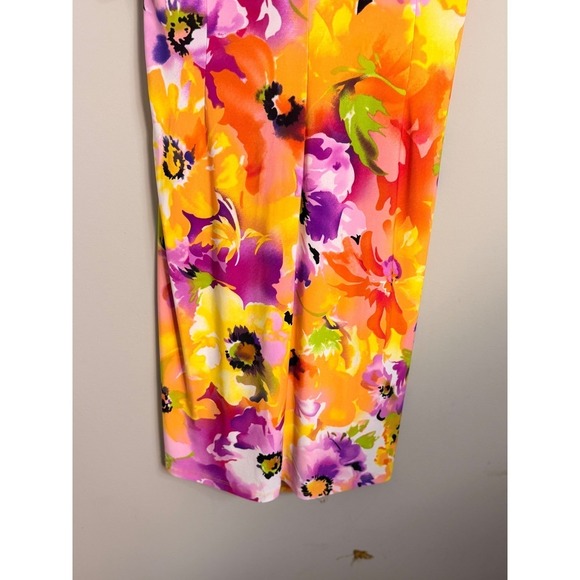 Lauren Ralph Lauren Floral Wrap Ruched Sheath Dress Orange Pink Purple Size 10 - Picture 6 of 7